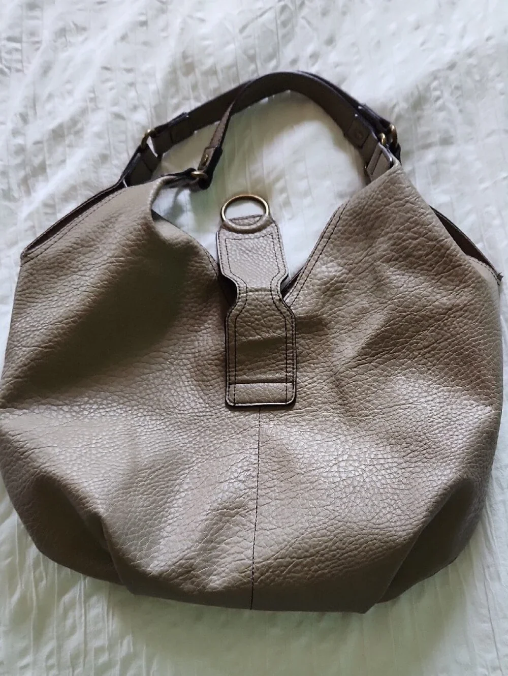 ANA Taupe Leather Hobo Shoulder Bag for Everyday Wear
